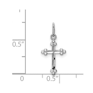 14k White Gold Polished Diamond-cut Small Budded Cross Charm
