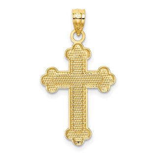 14k Yellow Gold Satin and Polished Budded Cross Pendant K6247