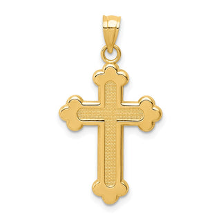 14k Yellow Gold Satin and Polished Budded Cross Pendant K6247