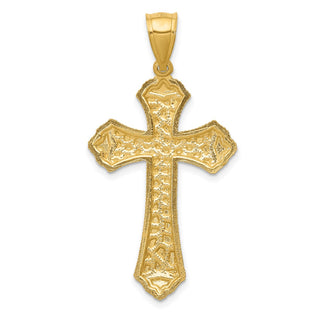 14k Yellow Gold Diamond-Cut Budded Cross Pendant K6254