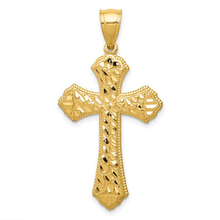 14k Yellow Gold Diamond-Cut Budded Cross Pendant K6254