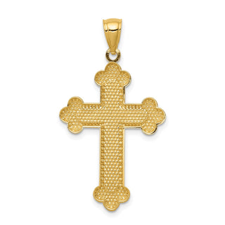 14k Yellow Gold Satin and Polished Budded Cross Pendant K6256