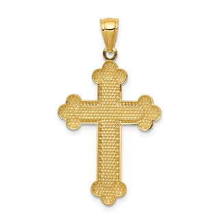 14k Yellow Gold Satin and Polished Budded Cross Pendant K6256