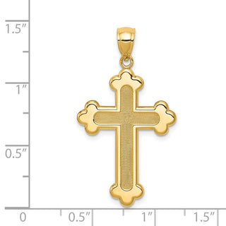 14k Yellow Gold Satin and Polished Budded Cross Pendant K6256