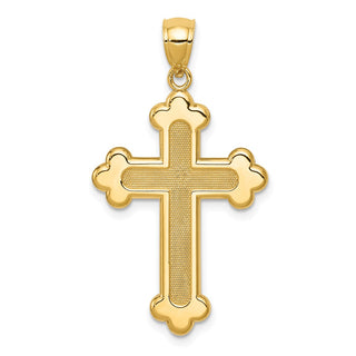 14k Yellow Gold Satin and Polished Budded Cross Pendant K6256