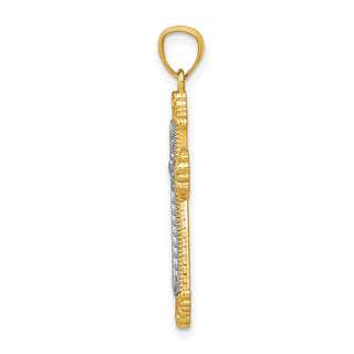 14k Yellow and White Gold Fancy Polished Cross Pendant