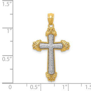 14k Yellow and White Gold Fancy Polished Cross Pendant