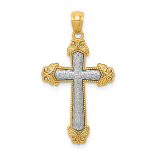 14k Yellow and White Gold Fancy Polished Cross Pendant