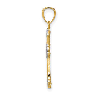 14k Yellow Gold and Rhodium Diamond-Cut Filigree Cross Pendant K6266