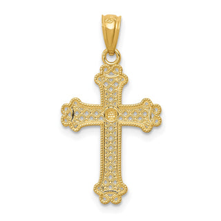 14k Yellow Gold and Rhodium Diamond-Cut Filigree Cross Pendant K6266