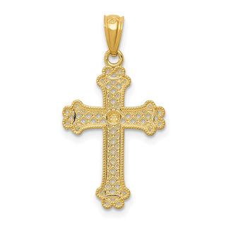 14k Yellow Gold and Rhodium Diamond-Cut Filigree Cross Pendant K6266
