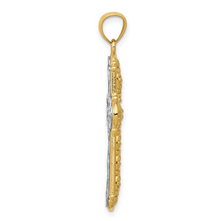 14k Yellow Gold and Rhodium Reversible Diamond-Cut Filigree Cross Pendant