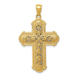 14k Yellow Gold and Rhodium Reversible Diamond-Cut Filigree Cross Pendant