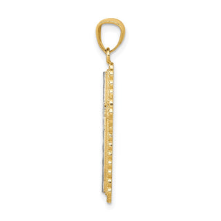 14k Yellow Gold and Rhodium Diamond-Cut Budded Cross Pendant