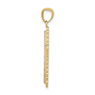 14k Yellow Gold and Rhodium Diamond-Cut Budded Cross Pendant