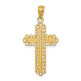 14k Yellow Gold and Rhodium Diamond-Cut Budded Cross Pendant