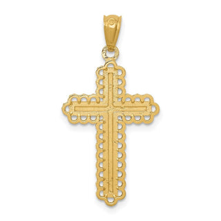 14k Yellow Gold and Rhodium Diamond-Cut Budded Cross Pendant