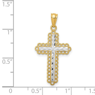 14k Yellow Gold and Rhodium Diamond-Cut Budded Cross Pendant