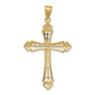 14k Yellow Gold and Rhodium Diamond-Cut Cross Pendant K6275