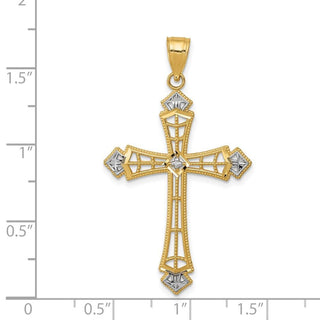14k Yellow Gold and Rhodium Diamond-Cut Cross Pendant K6275