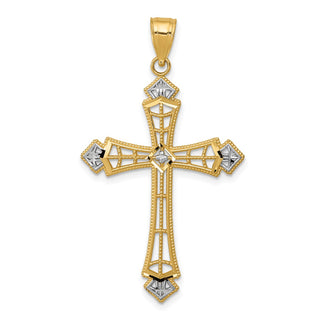 14k Yellow Gold and Rhodium Diamond-Cut Cross Pendant K6275
