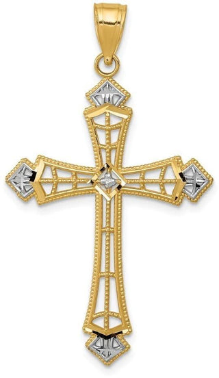 14k Yellow Gold and Rhodium Diamond-Cut Cross Pendant K6275