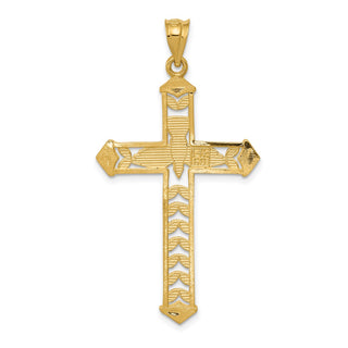 14k Yellow Gold and Rhodium Polished Diamond-Cut Dove Cross Pendant