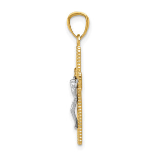 14k Yellow and White Gold Polished Beaded Crucifix Pendant