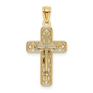 14k Yellow and White Gold Polished Beaded Crucifix Pendant