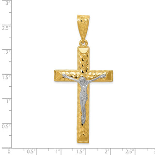 14k Yellow and White Gold Diamond-Cut Crucifix Pendant K6302