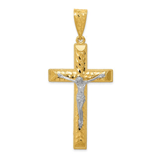 14k Yellow and White Gold Diamond-Cut Crucifix Pendant K6302