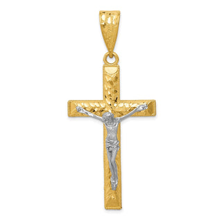 14k Yellow and White Gold Diamond-Cut Crucifix Pendant K6303