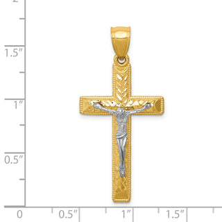 14k Yellow and White Gold Diamond-Cut Crucifix Pendant K6304