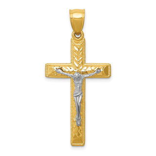 14k Yellow and White Gold Diamond-Cut Crucifix Pendant K6304