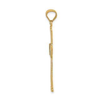 14k Yellow Gold and Rhodium Diamond-Cut Filigree Cross Pendant K6321