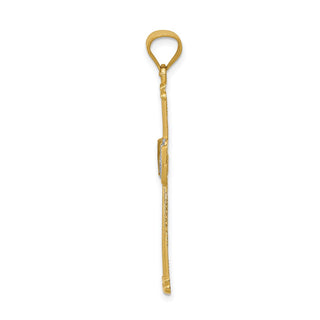 14k Yellow Gold and Rhodium Diamond-Cut Filigree Cross Pendant K6321