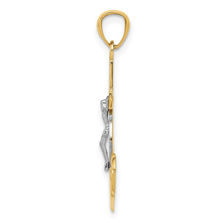 14k Yellow Gold and Rhodium Polished Mariners Crucifix Pendant K6330