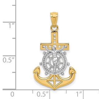 14k Yellow Gold and Rhodium Polished Mariners Crucifix Pendant K6330