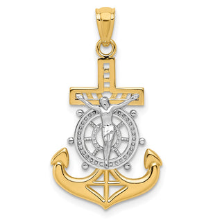 14k Yellow Gold and Rhodium Polished Mariners Crucifix Pendant K6330