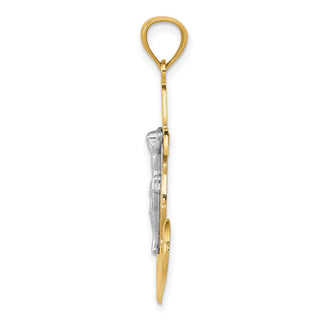 14k Yellow Gold and Rhodium Polished Mariners Crucifix Pendant K6331