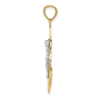 14k Yellow Gold and Rhodium Polished Mariners Crucifix Pendant K6331