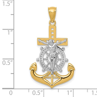 14k Yellow Gold and Rhodium Polished Mariners Crucifix Pendant K6331