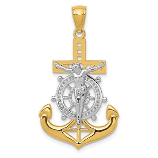 14k Yellow Gold and Rhodium Polished Mariners Crucifix Pendant K6331