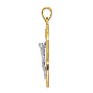 14k Yellow and White Gold Polished Celtic Inri Crucifix Pendant