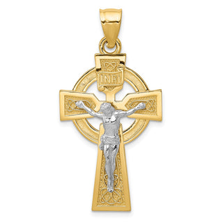 14k Yellow and White Gold Polished Celtic Inri Crucifix Pendant