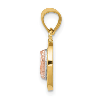 14k Two-tone Gold w/ Rhodium Oval Cubic Zirconia Lady of Guadalupe Pendant K6345
