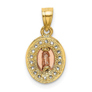 14k Two-tone Gold w/ Rhodium Oval Cubic Zirconia Lady of Guadalupe Pendant K6345