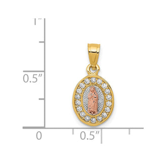 14k Two-tone Gold w/ Rhodium Oval Cubic Zirconia Lady of Guadalupe Pendant K6345