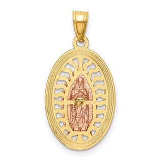 14k Two-tone Gold w/ Rhodium Oval Cubic Zirconia Lady of Guadalupe Pendant K6349