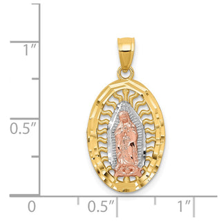 14k Two-tone Gold w/ Rhodium Oval Cubic Zirconia Lady of Guadalupe Pendant K6349